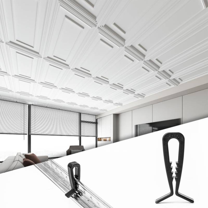 lot 7013 image: Art3d 100-Pack Hold-Down Clip for Drop Ceiling Tiles, 1.9 x 1 Inch Ceiling Grid Clips for Standard Ceiling Grid System