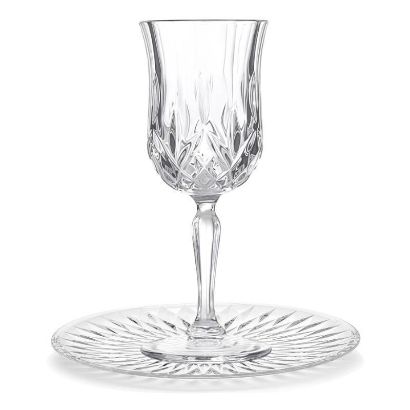lot 7039 image: LIKEYO Glass Kiddush Cup Shabbat - Modern Glass Kiddush Cup Set with Tray, 2 PCS Elegant Transparent Wine Goblet and Plate Gifts for Shabbat Passover Havdalah - Retail $34