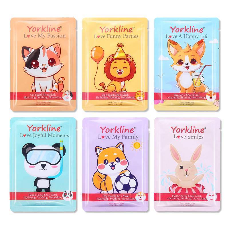 lot 4818 image: Yorkline Animal Facial Mask Sheet Skincare for Adults and Children, Facial Mask Sheet for Present, Spa Party, Birthday Party, Holiday, Made with Cotton (6 Pieces)