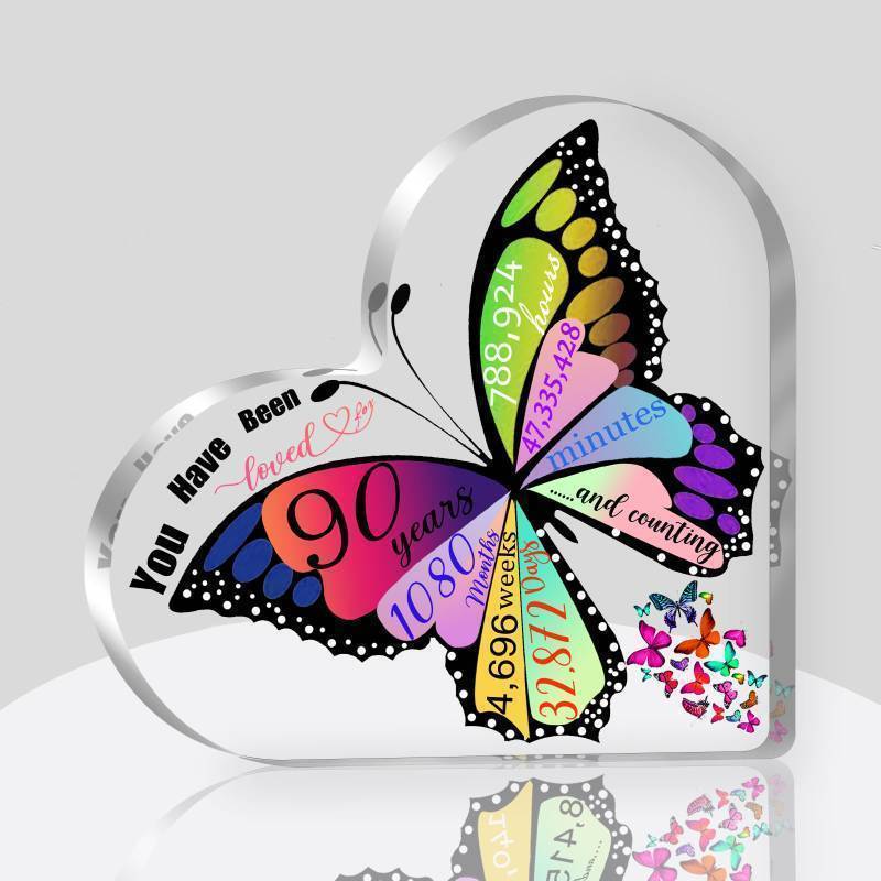 lot 4924 image: Uibyriy 90th Birthday Gifts for Women, Gift for 90 Year Old Woman, Butterfly Decor, Decorations Heart Acrylic, 90th Birthday Gift Ideas for Mom Grandma Nana Grandmother