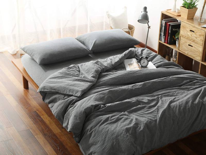lot 5309 image: F.Y.Dreams 100% Washed Cotton Duvet Cover for Weighted Blanket 48x72 inches with 16 Ties, Zipper on Long SideGreyJust Duvet Cover