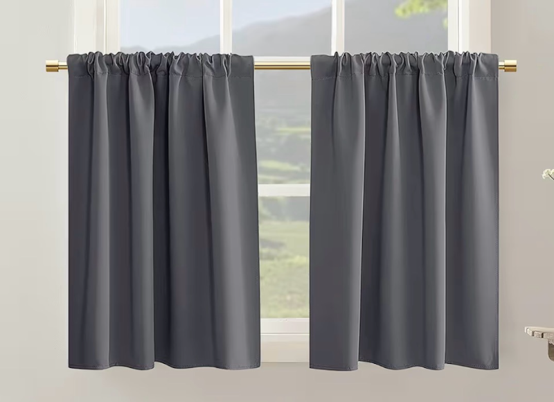 lot 5539 image: Small Blackout Cafe Curtains for Kitchen Window Over Sink, Heat Blocking Thermal Short Half Door Curtains for Door Window RV Bathroom, Sets 2 Panels,24 Inch Length, Grey