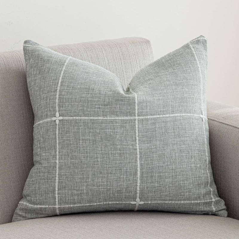 lot 5742 image: vctops Rustic Lattice Cotton Linen Decorative Throw Pillow Cover Embroidery Square Cushion Cover Pillowcase for Sofa Bedroom Couch (Plaid Grey, 24x24)