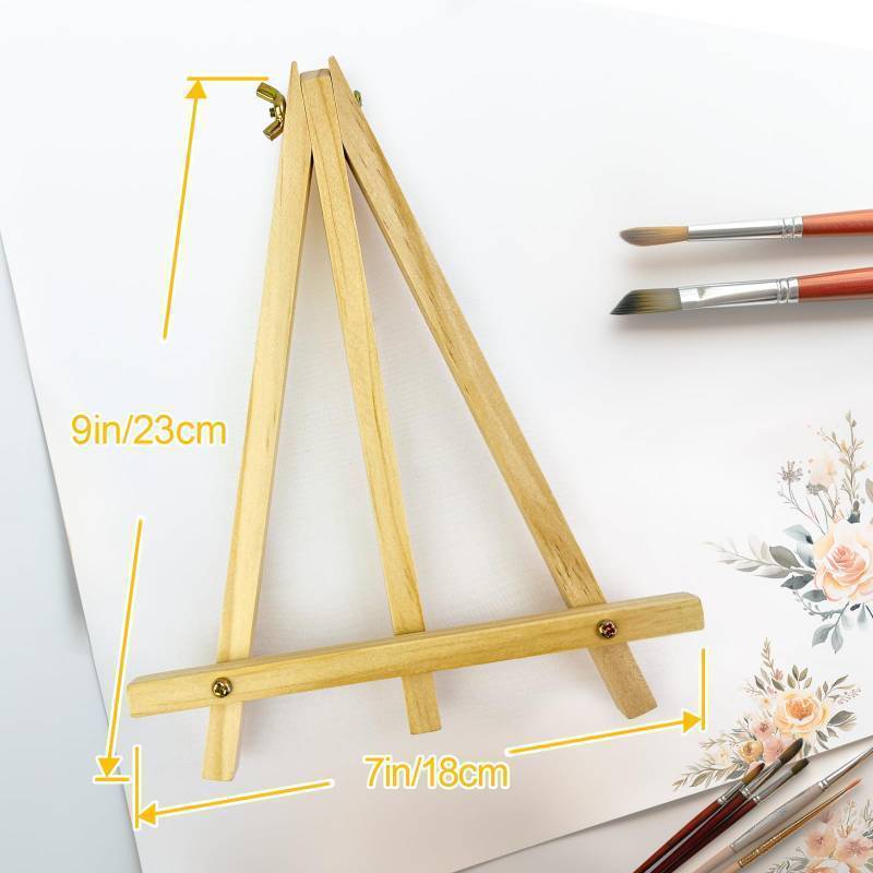 lot 6552 image: 6 Pack 9 Inch Wood Easels, Tripod, Table Top Easels for Painting, Art Craft Painting Easel, Kids Student Tabletop Easels for Painting, Photos Mini Display Tripod