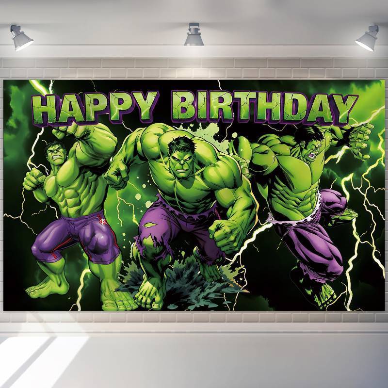 lot 6974 image: 1Pcs Hulks Party Decoration Banner Photography Background for Kids Hulks Birthday Party Photo Booth Props (4.16X2.3 Ft)