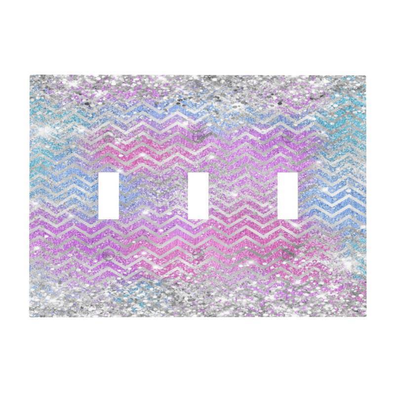lot 6976 image: Colorful Glitter Bling Sparkly Chevron Decorative Switch Plates 3 Gang Wall Plate Triple Toggle Light Switch Cover Faceplate Electrical Wall Panels for Bedroom Kids Room Decor