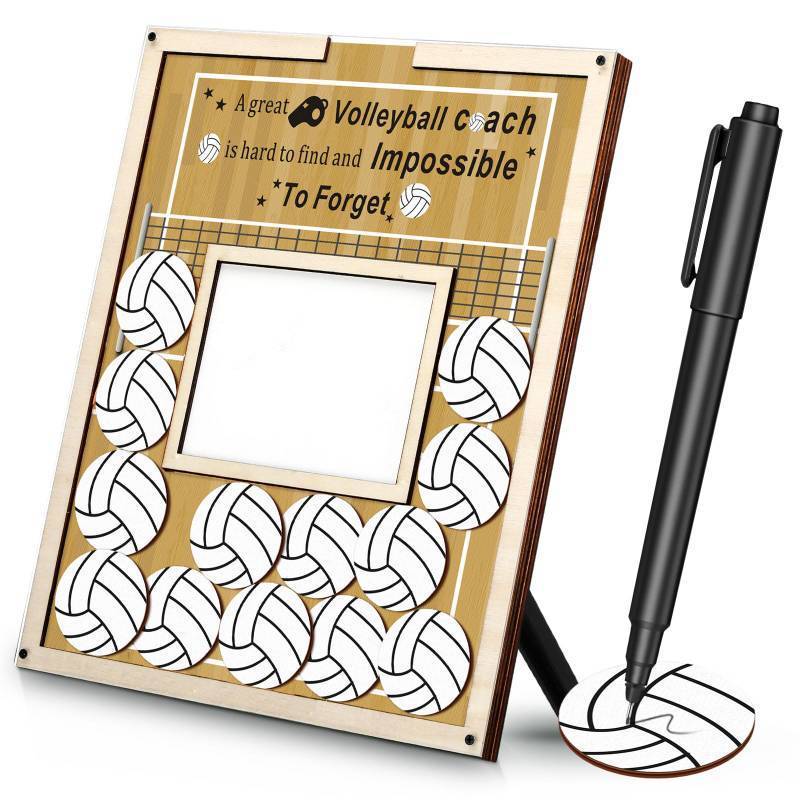 lot 6987 image: Yuntau Coach Gifts for Volleyball Picture Frame with Wood Ball Chips Signature Pen Gift for Volleyball Coach Appreciation Ball Plate Plaque Present for Coaches Team Birthday Thank You Gift Idea