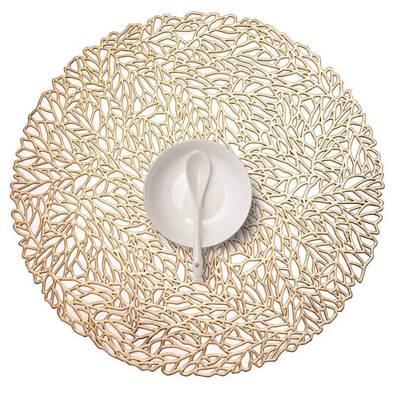 lot 6991 image: FunWheat Metallic Sliver Vinyl Placemats Set of 6 Hollow Out Placemats Heat-Resistant Place mats Shining Table Mat 15 inches Decorative Gift(Silver Flowers,6pcs)