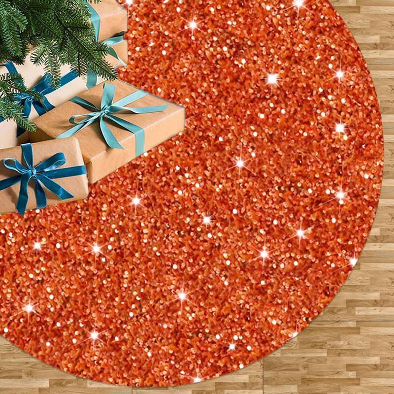 lot 6995 image: Orange Christmas Tree Skirt 21 Inch Fall Tree Skirt Sequin Velvet Tree Skirt Mini Xmas Tree Skirts Halloween Tree Decoration Glitter Christmas Tree Cover Skirt Mat for Holiday Christmas Tree Ornaments