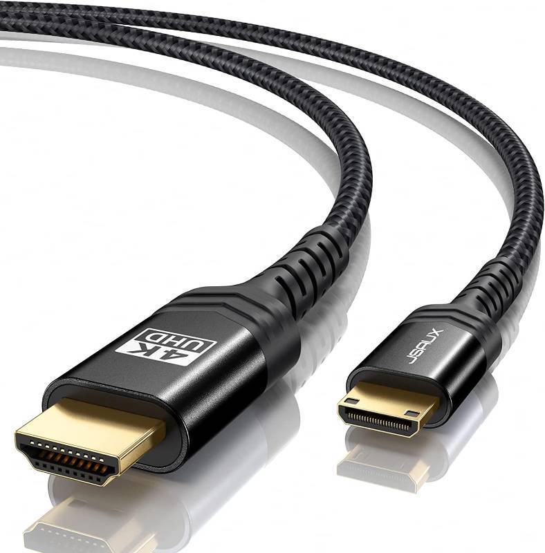lot 7012 image: JSAUX Mini HDMI to HDMI Cable 3FT, Aluminum Shell, Braided High Speed 4K 60Hz HDMI 2.0 Cord, Compatible with Camera, Camcorder, Tablet and Graphics,Black