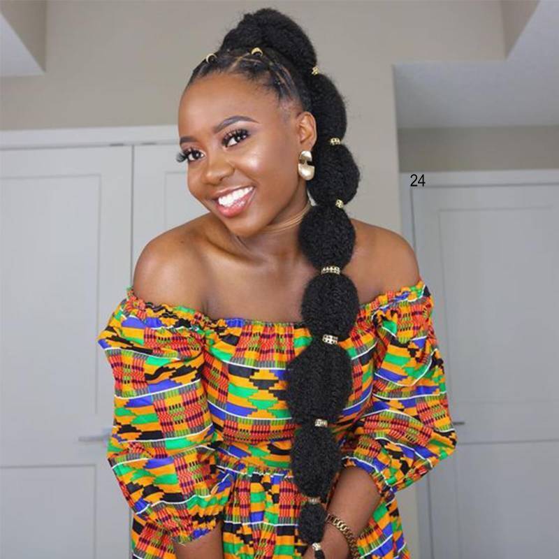 lot 7018 image: Matriarchs Bubble Ponytail Extension For Black Women Afro Braided Ponytail