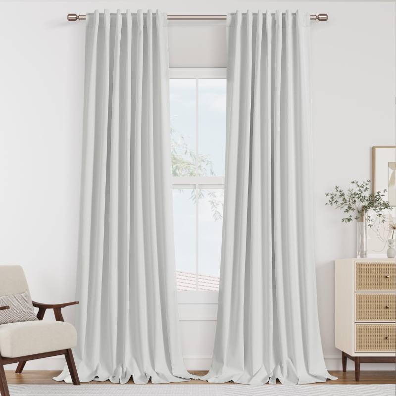 lot 7164 image: Guken White 100% Blackout Linen Curtains 84 Inch Length 2 Panels Set for Living Room Bedroom Back Tab Thermal Insulated 100% Black Out Drapes Room Darkening Farmhouse Style for Bedroom Curtains 52x84