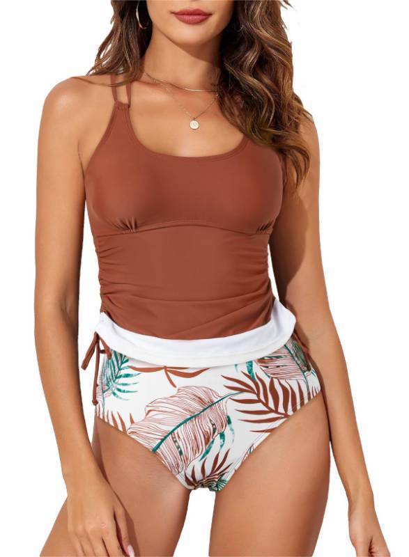lot 7172 image: Aleumdr Womens Trendy Two Piece Bathing Suit Tummy Control Swimsuit Athletic Tankini Top with Bikini Bottom Mineral Red Large