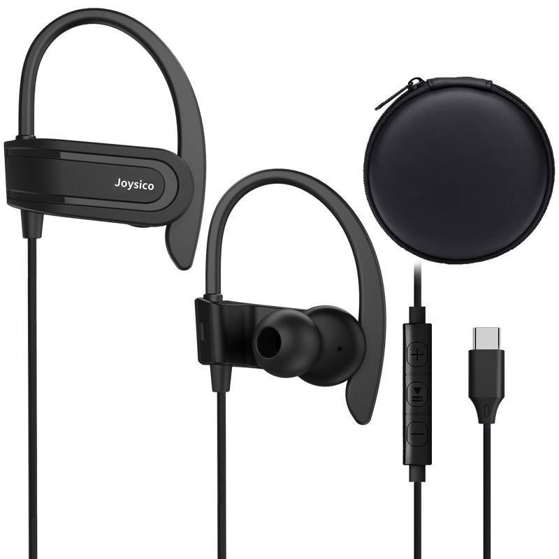 lot 7201 image: Joysico Wired USB C Headphones for iPhone 15 16 17 Air, iPad, Samsung, Google and USBC Android Phones, Type C Earbuds with Over Ear Hook, Microphone, Volume Control, Earphones Case for Sports Running
