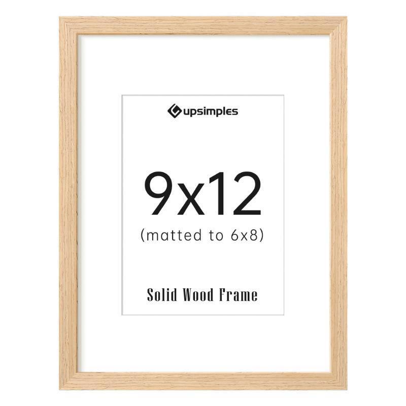 lot 7217 image: upsimples 9x12 Frame, Natural Solid Wooden Picture Frames, Display 6x8 with Mat or 9 x 12 Without Mat, Wall or Tabletop, 1 Pack, Natural
