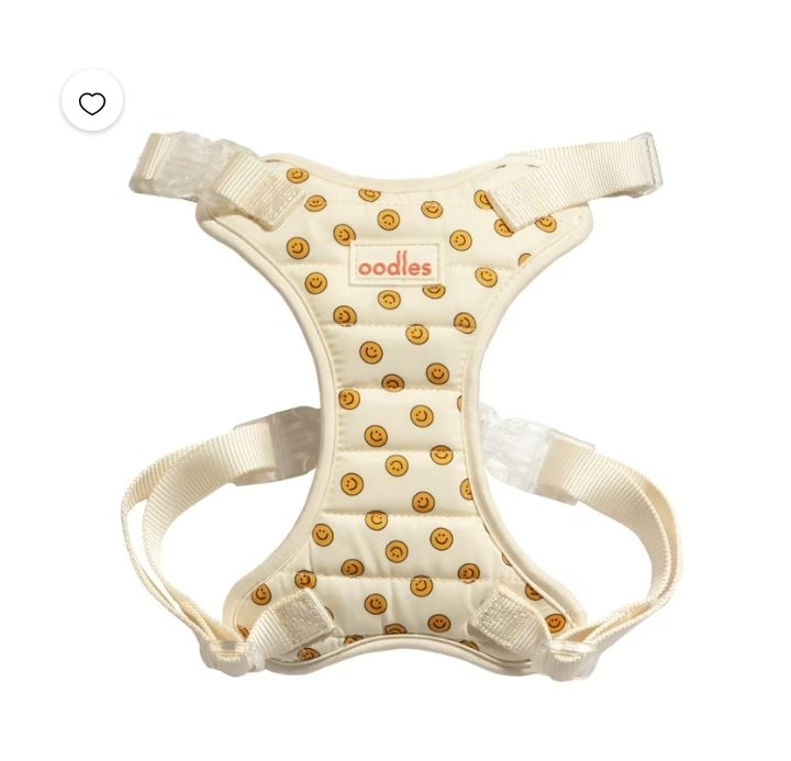 lot 7261 image: Oodles Tan Smiley Faces Quilted Adjustable Dog Harness - Small