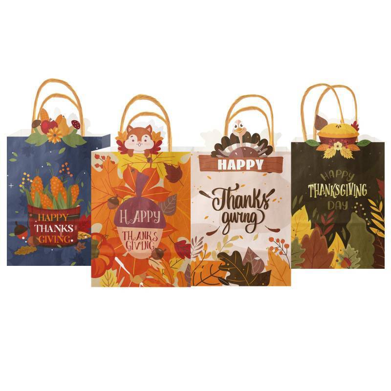 lot 7391 image: qiqee Fall Thanksgiving Paper Gift Bags with Handles Bulk Small Pumpkin Harvest Bags Autumn Kraft Paper for Holiday Wedding Birthday Party Supplies 48pcs (6.1 x 9.8 x 3.1)