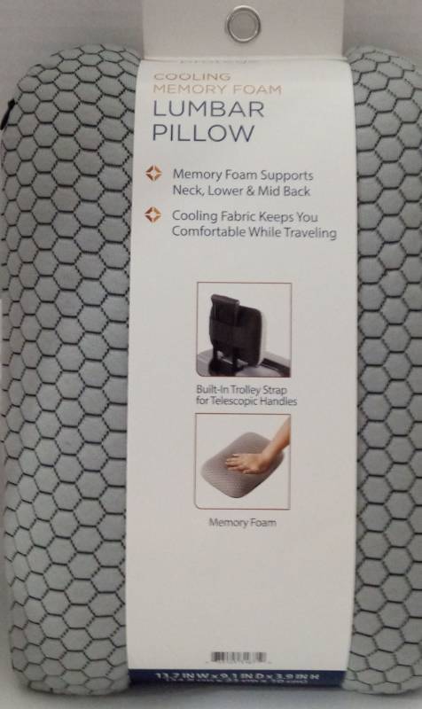 lot 7394 image: Cooling Memory Foam Lumbar Pillow with Trolley Strap