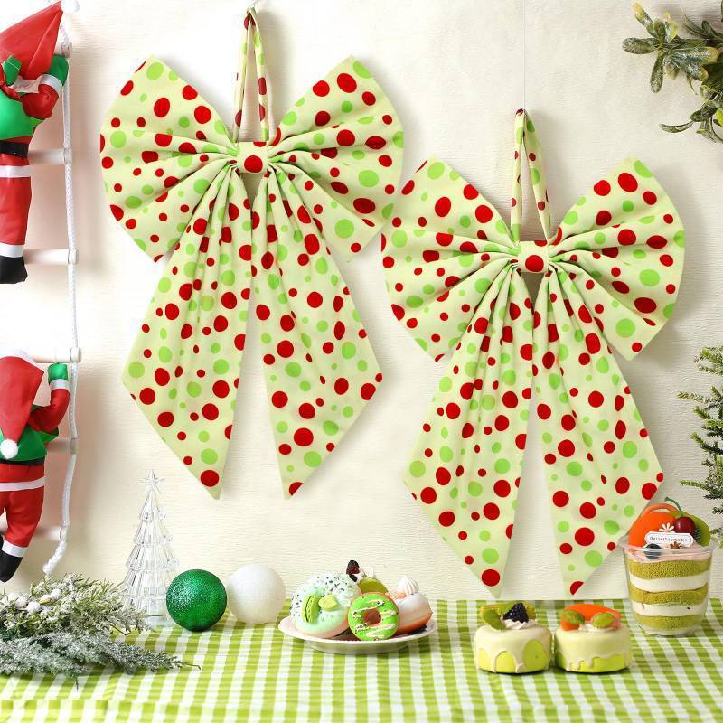 lot 7399 image: Suncalla Christmas Dot 2 Pcs Wreath Bows 19.6 x 11.8 Large Wreath Sash for Front Door Party Yard Doorway Indoor Outdoor Wall Decoration (Red and Green)