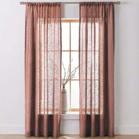 lot 7445 image: Better Homes & Gardens Light Filtering Linen Blend Rod Pocket Curtain  Single Panel  Old Rose  50  W x 95  L - Retail $20