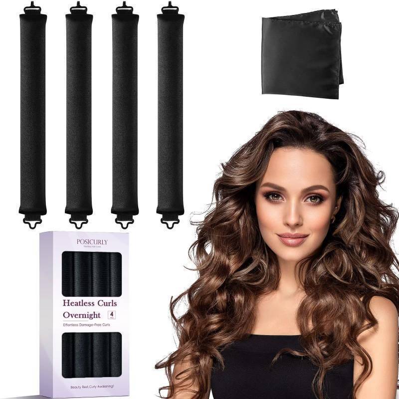 lot 6287 image: Heatless Curls Overnight Hair Curlers - 4 Pcs No-Heat Curling Rod to Sleep In,Velvet Hair Rollers with Satin Wrap