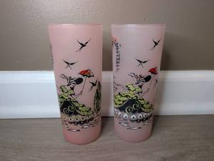 Vintage Libbey Pink Frosted Glass Southern Belle Tumblers - 2 ct