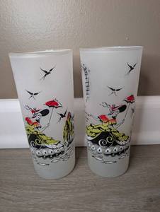 Vintage Libbey White Frosted Glass Southern Belle Tumblers - 2 ct