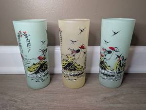 Vintage Libbey Green and Yellow Frosted Glass Southern Belle Tumblers - 2 ct
