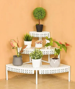 lot 1000 image: 3-Tier Corner Plant Stand 24.6 White Perforated Shelving Unit