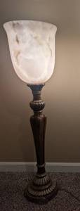 lot 1003 image: Side Table Lamp with Alabaster Shade and Ornamental Base