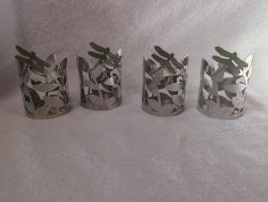 lot 1051 image: Metal Dragonfly Candle Holders with Green Enamel Wings - ct