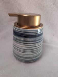 lot 1111 image: Soap Dispenser with Striped Blue Ceramic Body&nbsp