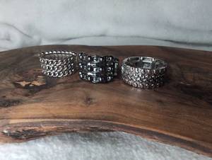 lot 1201 image: Metal Statement Rings Chain Link Textured Stretch Bands - 3 ct