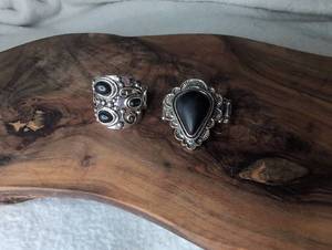 lot 1203 image: Decorative Rings with Black Stone and Ornate Metalwork - 2 ct
