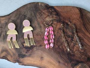 lot 1215 image: Dangle Earring Pairs Geometric Beaded Statement - 3 ct
