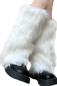 lot 1309 image: White Faux Fur Leg Warmers
