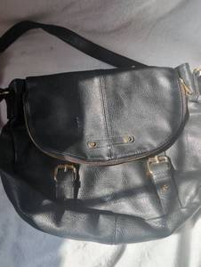 lot 1403 image: Black Leather Shoulder Bag with Gold-Tone Hardware