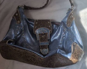 lot 1405 image: Kathy Blue Leather Shoulder Bag with Ornate Embellishments