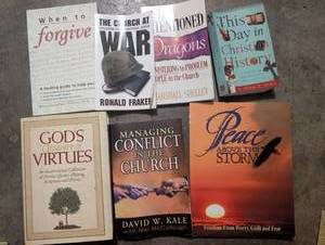 lot 1502 image: Lot of 6 Religious and Christian Books Including Gods Virtues and Peace Above the Storm