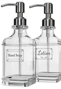 lot 1110 image: 18oz Clear Glass Soap Dispenser with Stainless Steel Pump
