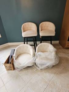 lot 40 image: Set of 4 Upholstered Barrel Back Counter Height Stools with Nailhead Trim - 2 New 2 Used