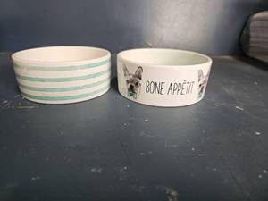 lot 3189 image: Ceramic Dog Bowls Set 2  French Bulldog