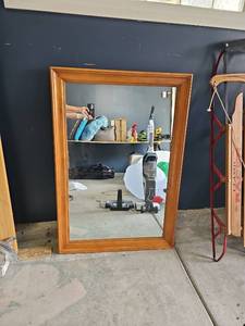 lot 3199 image: Wood Frame Mirror with Beveled Glass 31x46
