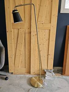lot 3213 image: Arc Floor Lamp Black Shade Brass Base 55