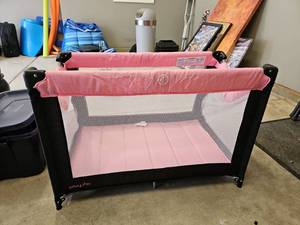 lot 10110 image: Dream On Me Portable Playard Pink Black Mesh Appears New