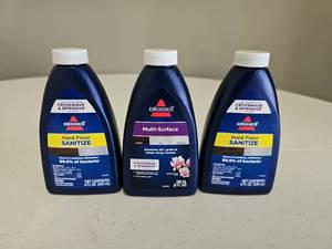 lot 10119 image: Bissell Crosswave & Spinwave Floor Cleaner Solution Lot 2x Hard Floor Sanitize 1x Multi-Surface  Sealed