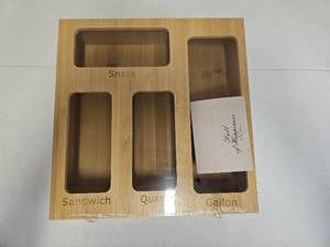 lot 10130 image: Bamboo Storage Organizer Box 4-Compartment Sandwich Snack Caddy  NEW
