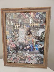 lot 10146 image: Framed Baseball Memorabilia Collage Puzzle  18x24
