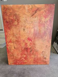lot 10148 image: Abstract Canvas Painting Red Orange Pink Tones Textured 37x49