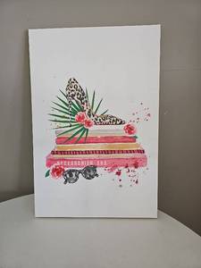lot 10149 image: Wall Art Print Leopard Shoe Books Floral 20x30